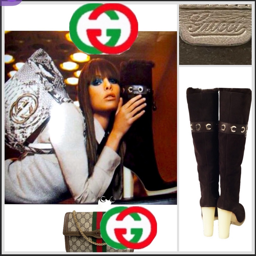 GUCCI💥NOW ON TREND❗️💥Rare Super Luxurious Mink lining tall dark brown EUC size 8 - Picture 4 of 16